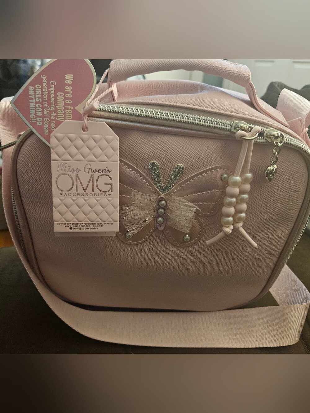 OMG Pink Butterfly Crossbody Lunch Bag